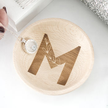 Floral Initial Wooden Trinket Jewellery Dish, 3 of 7