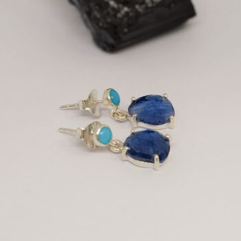 Turquoise Sapphire Silver Earrings, 6 of 6