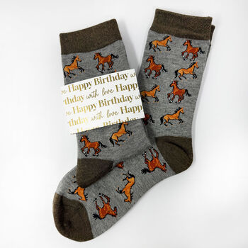 Personalised Birthday Horse Bamboo Socks With Gold Foil Label, 4 of 8