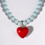 Powder Blue Bead Necklace With Red Heart, thumbnail 7 of 8