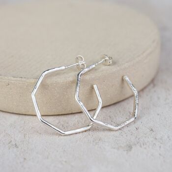 Sterling Silver Large Octagon Hoops, 2 of 8