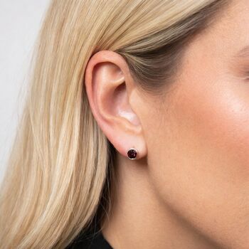 Sterling Silver January Garnet Birthstone Stud Earrings – 7mm, 2 of 8