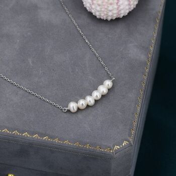 Sterling Silver Genuine Freshwater Pearl Bar Pendant Necklace, 3 of 11