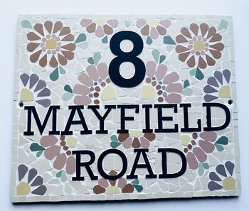 Rectangle Floral Mosaic House Door Number Road Name Sign, 3 of 4