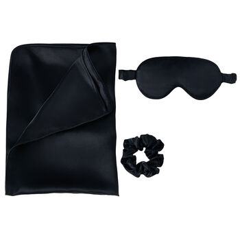 Silk Sleep Giftset Black Luxury Pillowcase Eye Mask And Scrunchie, 12 of 12