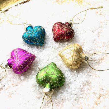 Set Of Five Glass Heart Baubles, 4 of 4
