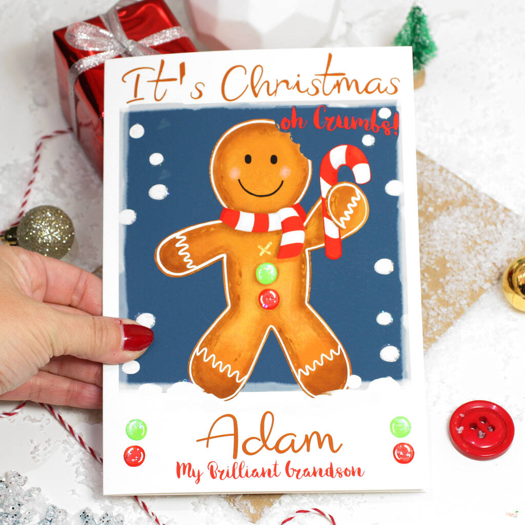 Personalised Gingerbread Man Relation Christmas Card, 1 of 5
