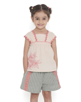 Lillete Embroidered Sleeveless Cotton Flare Top, Off White And Pink, 5 of 5