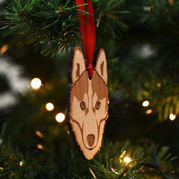 Siberian Husky Dog Wooden Christmas Decoration, 3 of 5