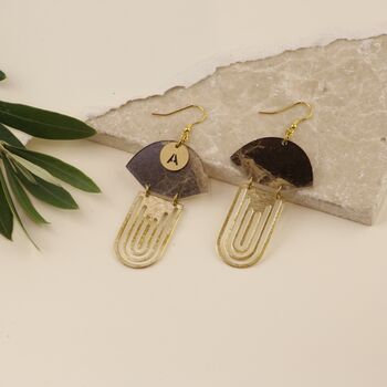 Personalised Art Deco Acrylic And Brass Earrings, 9 of 11