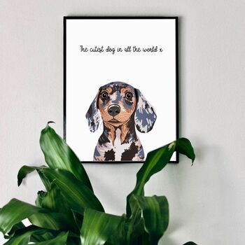 Personalised Dappled Dachshund Dog Print, 3 of 5