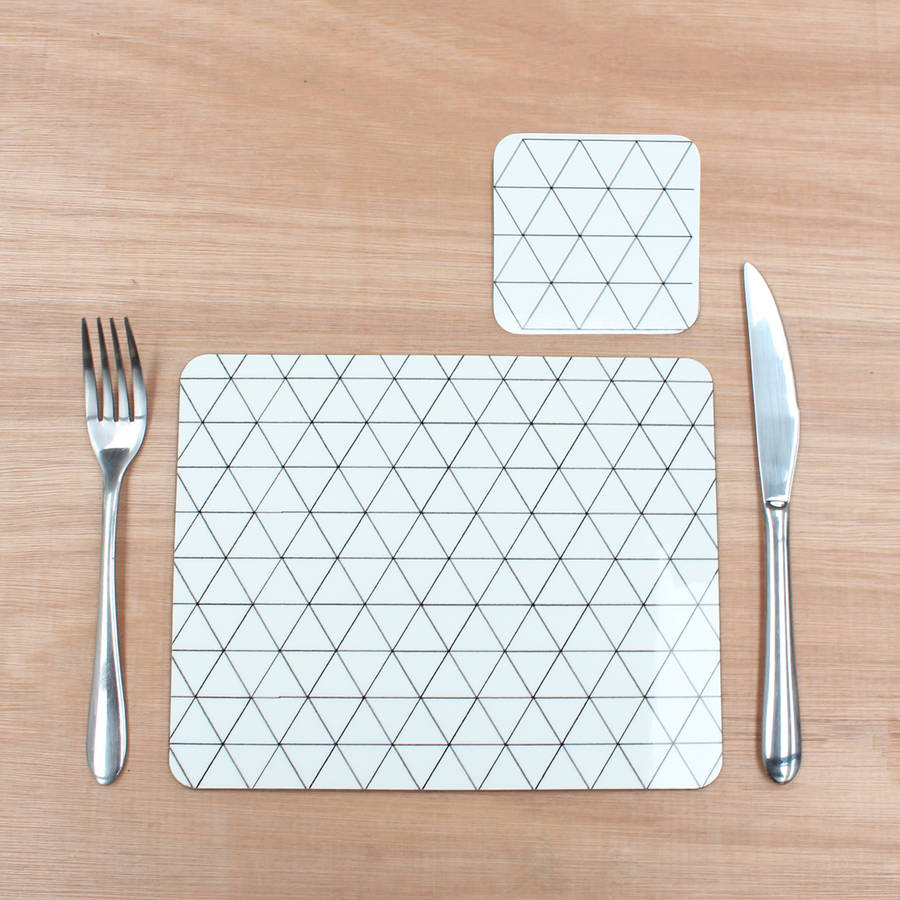 placemats with monochrome triangle geometric design by rolfe & wills