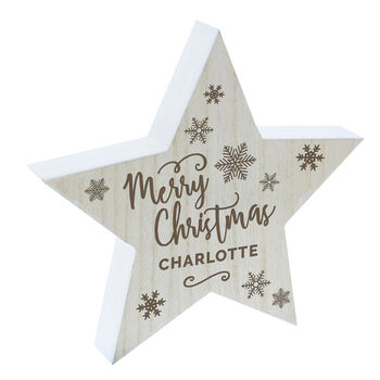 Merry Christmas Personalised Wooden Star Decoration, 2 of 3