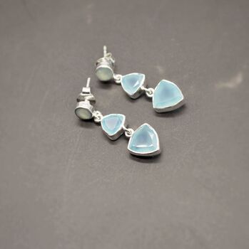Aqua Chalcedony Multi Shape Stone 925 Silver Earrings, 4 of 8