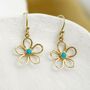 Gold Flower Drop Earrings With American Turquoise, thumbnail 3 of 5
