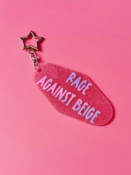 The 'Rage Against Beige' Sparkly Motel Keyring / Colour Lover Gift / Bold Statement Accessories / Funny Quote Keyring, 6 of 8