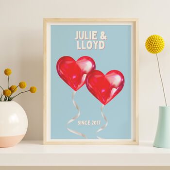 'Heart Balloons' Personalised Print For Couple / Anniversary, Engagement Or Wedding Gift, 2 of 4