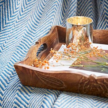 Fair Trade Hand Carved Natural Mango Wood Tea Tray, 3 of 10