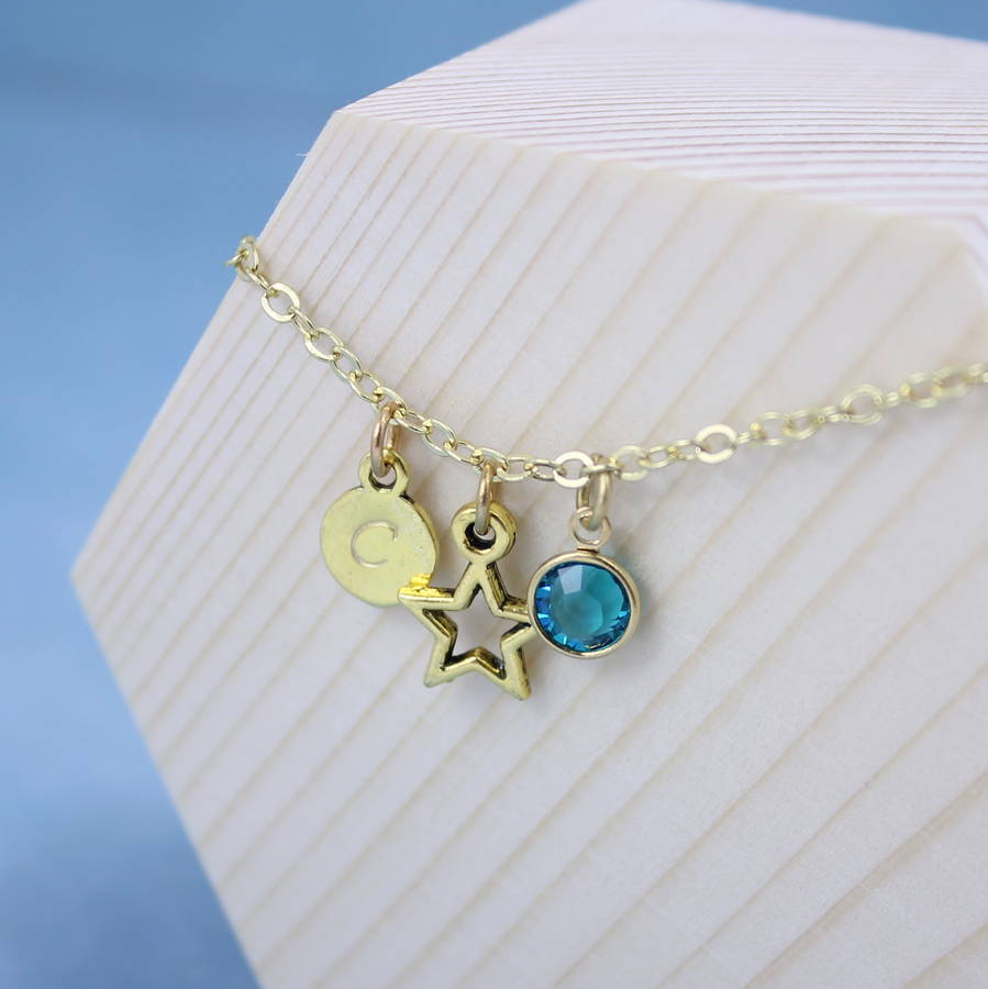 Personalised Gold Plated Star Birthstone Charm Bracelet By Joy by
