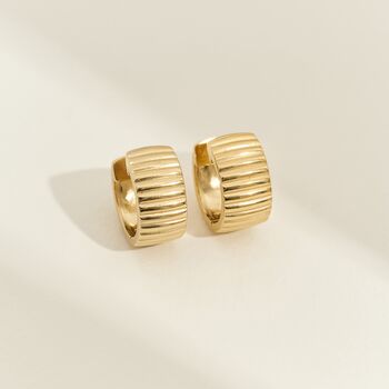 Ayla Chunky Ribbed Gold Hoop Earrings, 2 of 6