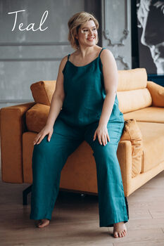 Women’s Linen Pyjama Set | Cami And Trousers, 6 of 12