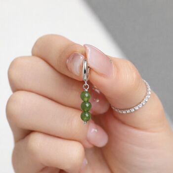 Sterling Silver Genuine Jasper Jade Stone Trio Huggie Hoop Earrings, 7 of 12