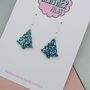 Snowfall / Blue Glitter Christmas Tree Earrings Small And Large, thumbnail 7 of 10