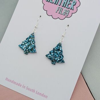 Snowfall / Blue Glitter Christmas Tree Earrings Small And Large, 7 of 10