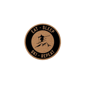 Round Cork Coaster 'Eat Sleep Ski Repeat' | Homeware | Tableware | Ski | Skiing Accessory | Mountains, 2 of 2
