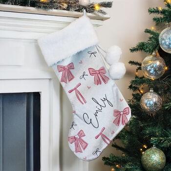 Personalised Pink Bow Christmas Stocking For Girls, 3 of 4