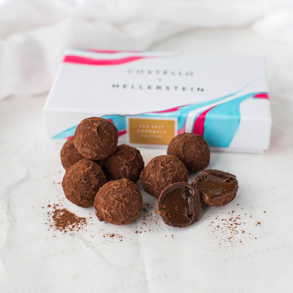 dark chocolate and sea salt caramel truffle gift box by costello