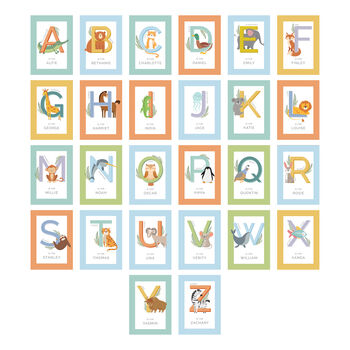 Personalised Animal Alphabet A4 White Framed Print, 4 of 12