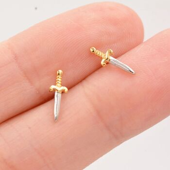 Tiny Dagger Sword Stud Earrings In Sterling Silver, 4 of 11