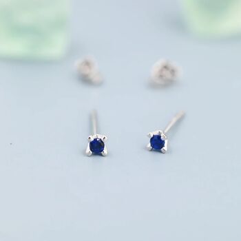 Extra Tiny 2mm Sapphire Blue Cz Stud Earrings, 2 of 11