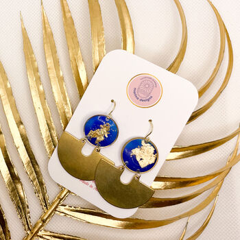 Blue Ink And Gold Foil Statement Drop Earrings, 3 of 9