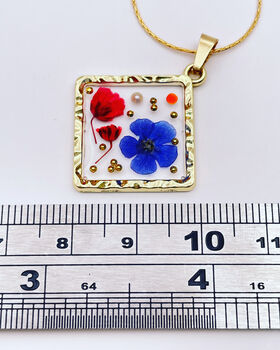 Square Pendant Necklace With Poppies And Gypsophila, 4 of 7