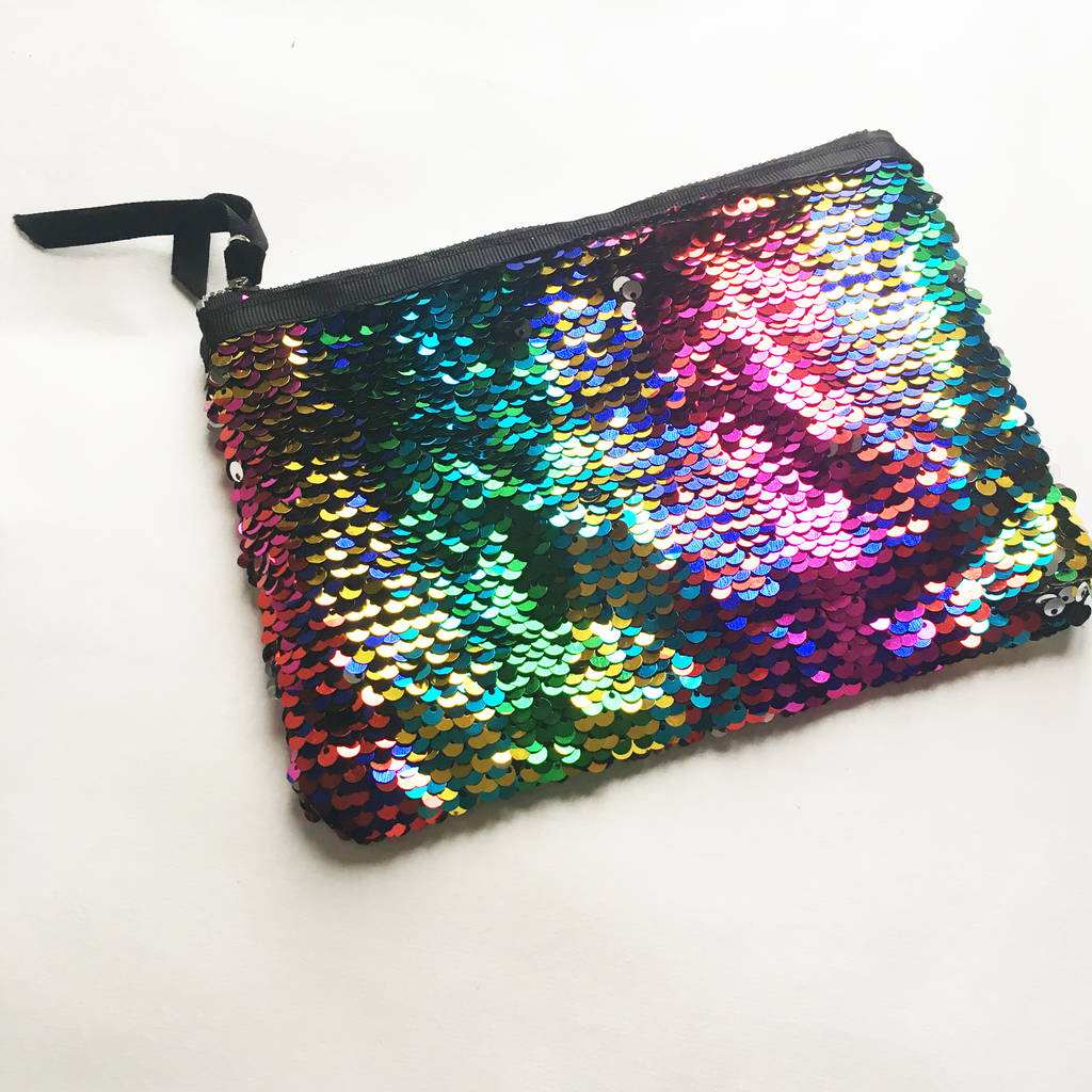 reversible sequin mermaid pencil case make up bag by personalised