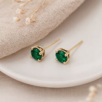 9ct Gold May Birthstone Stud Earrings – 4mm, 3 of 4