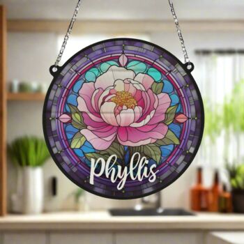 Peony Personalised Stained Glass Effect Suncatcher, 4 of 7