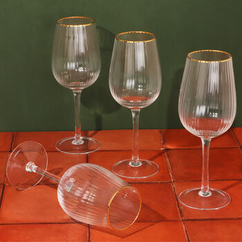 G Decor Set Of Four Aurora Ribbed Gold Wine Glasses, 3 of 5