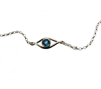 Sterling Silver Blue Topaz Evil Eye Necklace, 2 of 4