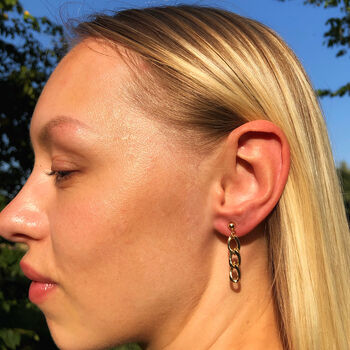 Gunmetal Silver Plated Curb And Trace Chain Earring, 9 of 10