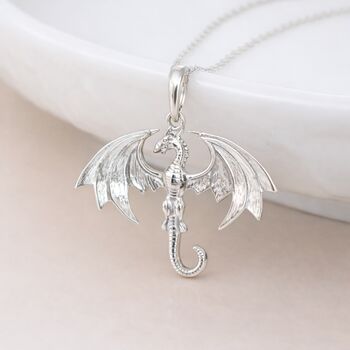 Personalised Sterling Silver Flying Dragon Pendant Necklace, 4 of 10