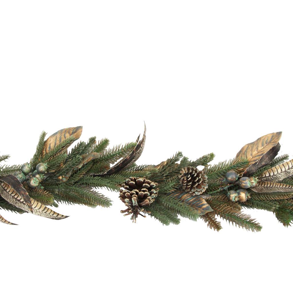 gold cone and feather christmas garland by the christmas home