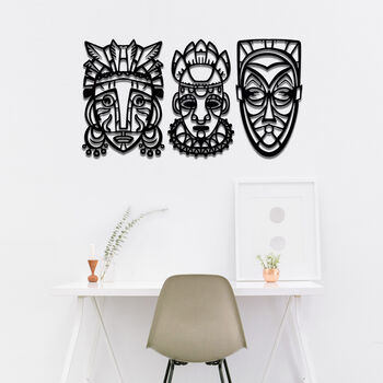 Indigenous Tribal Masks Art Collection Wooden Decor, 8 of 10
