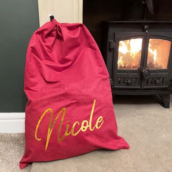 Xmas Stockings / Sacks Personalise With Name Faux Suede, 3 of 5