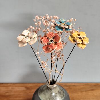 Ceramic Flower Stems Set Artificial Handmade Bouquet, 3 of 11