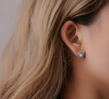 Sterling Silver Moonstone Stud Earrings 9mm Rope Bezel, 2 of 4