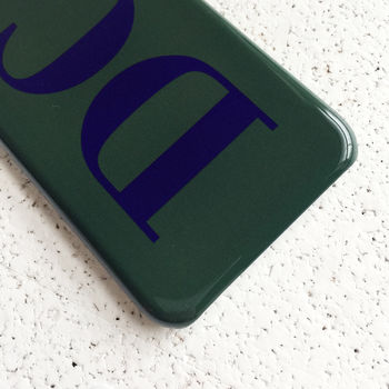 Khaki Green And Navy Blue Monogram Phone Case, 5 of 5