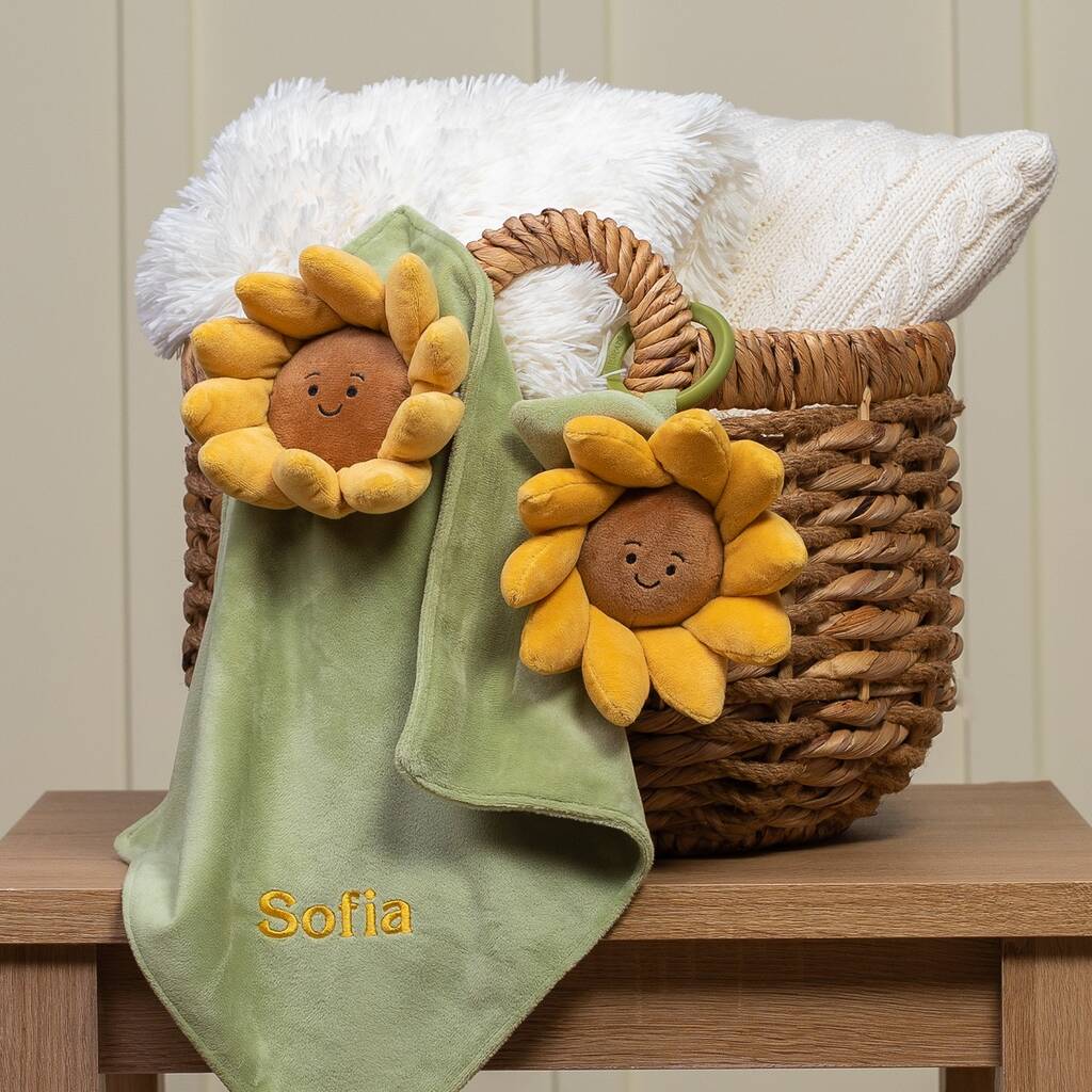 Personalised Fleury Sunflower Soother And Jitter Set, 1 of 5